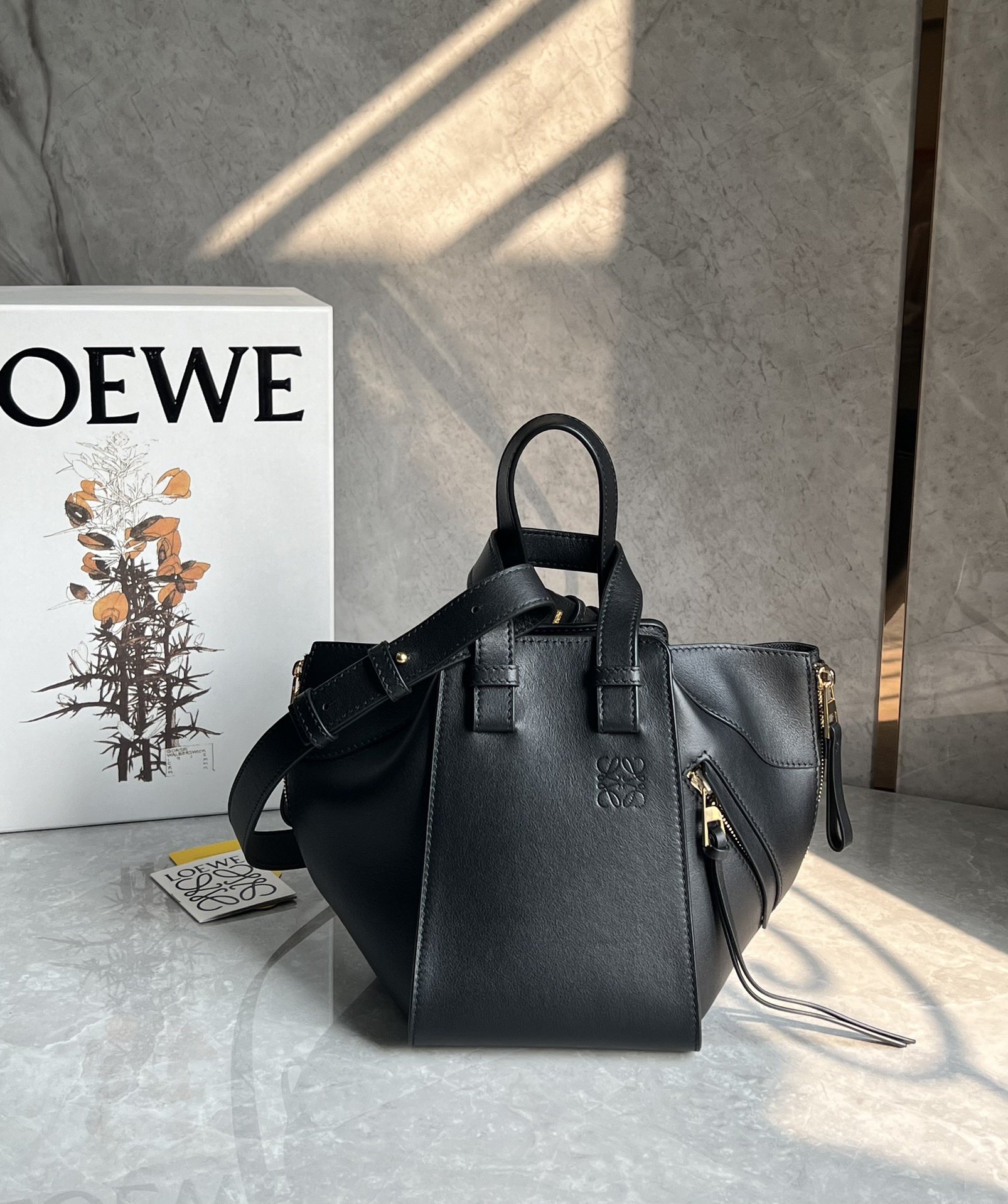 Loewe Compact Hammock Bag in Classic Calfskin Black